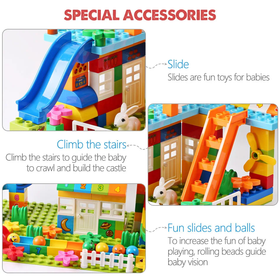 100PCS Big Particle Roof Blocks Compatible City House Big Size Slide Building Blocks Castle Brick Toys For Children