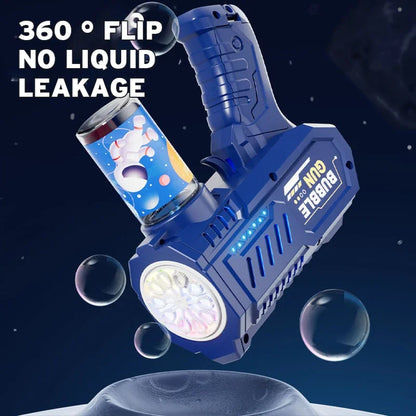 Children bubble machine glowing toy fully automatic bubble gun produces a large amount bubbles without battery and bubble water
