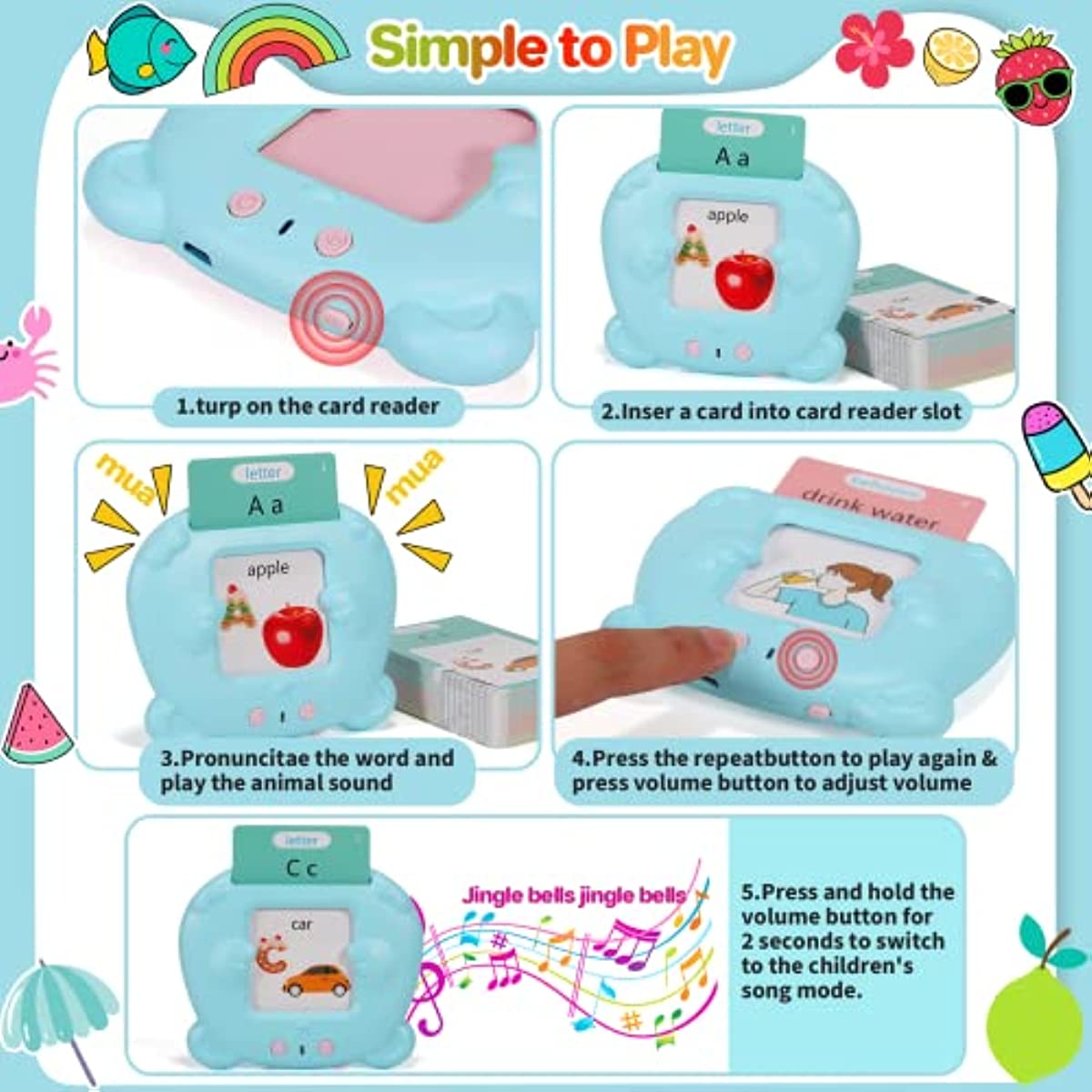 Talking Flash Cards Early Educational Toys  Baby Boys Girls Preschool Learning Reading Machine  Interactive Gift