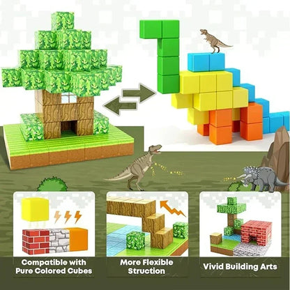 Magnetic Building Blocks Mine World Montessori Educational STEM Sensory Toy for Magnet Cube Kids Boys Girls Ages 3+ DIY Toy Gift