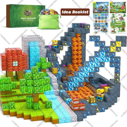 Magnetic Building Blocks Mine World Montessori Educational STEM Sensory Toy for Magnet Cube Kids Boys Girls Ages 3+ DIY Toy Gift