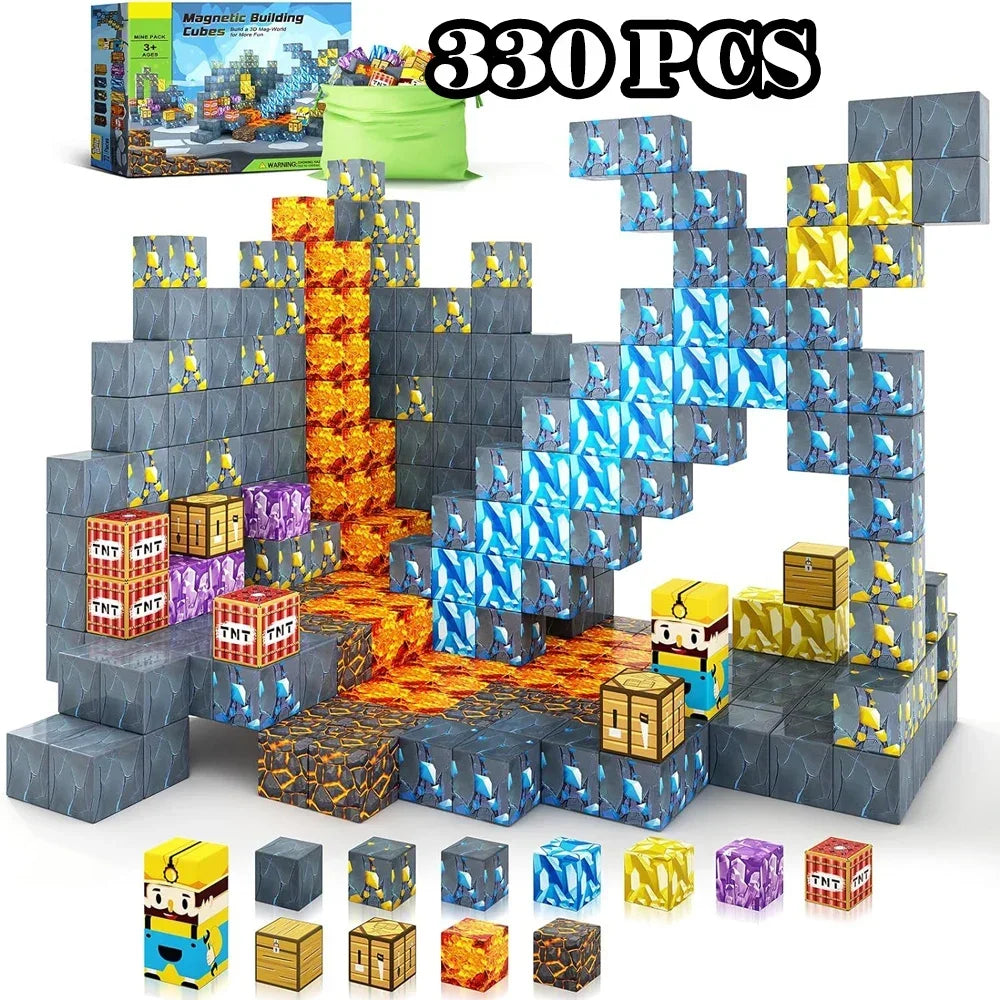 Magnetic Building Blocks Mine World Montessori Educational STEM Sensory Toy for Magnet Cube Kids Boys Girls Ages 3+ DIY Toy Gift