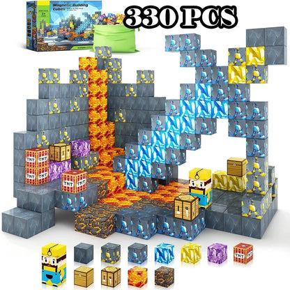 Magnetic Building Blocks Mine World Montessori Educational STEM Sensory Toy for Magnet Cube Kids Boys Girls Ages 3+ DIY Toy Gift