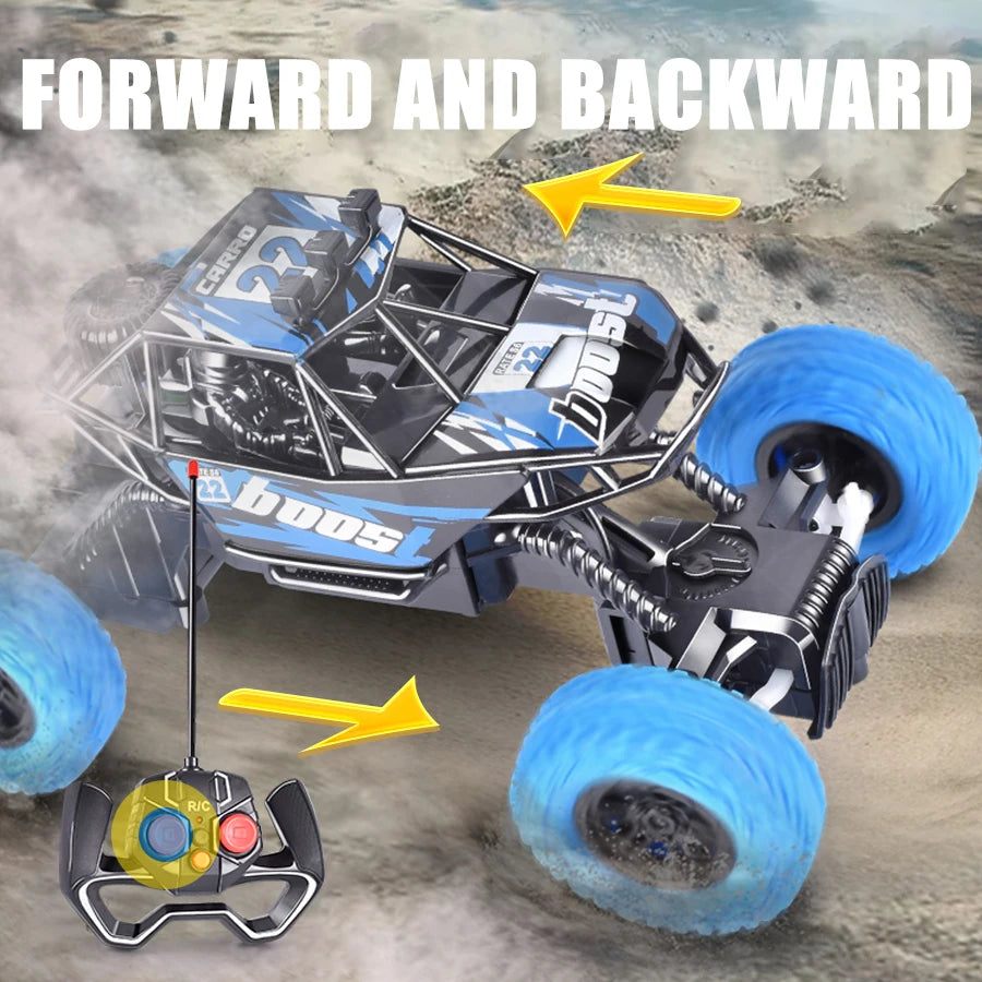 Remote control car with colorful flashing lights, rubber wheels, off-road toy car suitable for children's gifts