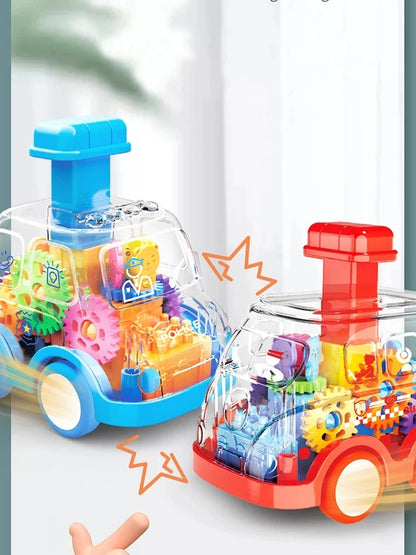 Baby Toy Cartoon Press Gear Car Toy Lnertia Pull-back Transparent Car Inertia Rebound Car Birthday Gifts for Kids Boys and Girls