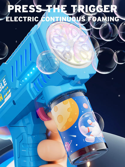 Children bubble machine glowing toy fully automatic bubble gun produces a large amount bubbles without battery and bubble water