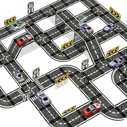 Magnetic Tiles Road Set with Pullback Car Magnet Building Tile Creative STEM Building Toy Learning Educational Toy for Kids Gift