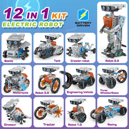 12-in-1 STEM Robot Building Kit Toys DIY Engineering Construction Set Educational Science Experiment Gift for Kids Teens