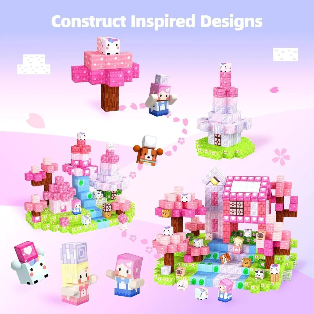 Magnetic Building Blocks Mine World Magnet Pink Girly Heart Blossom Cave Plant Zombies Cubes Set Brick Cube Toys Children Gifts