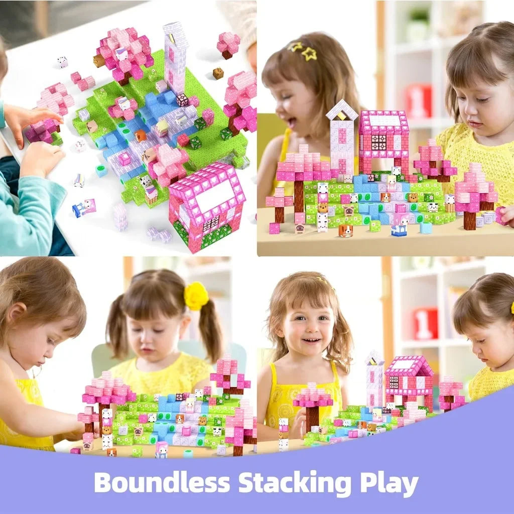 Magnetic Building Blocks Mine World Magnet Pink Girly Heart Blossom Cave Plant Zombies Cubes Set Brick Cube Toys Children Gifts