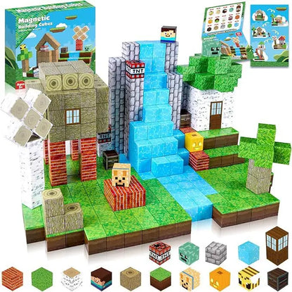Magnetic Building Blocks Mine World Magnet Cube for Stacking Construction Set Educate Sensory Toys Kids Boys Girls Ages 3+ DIY