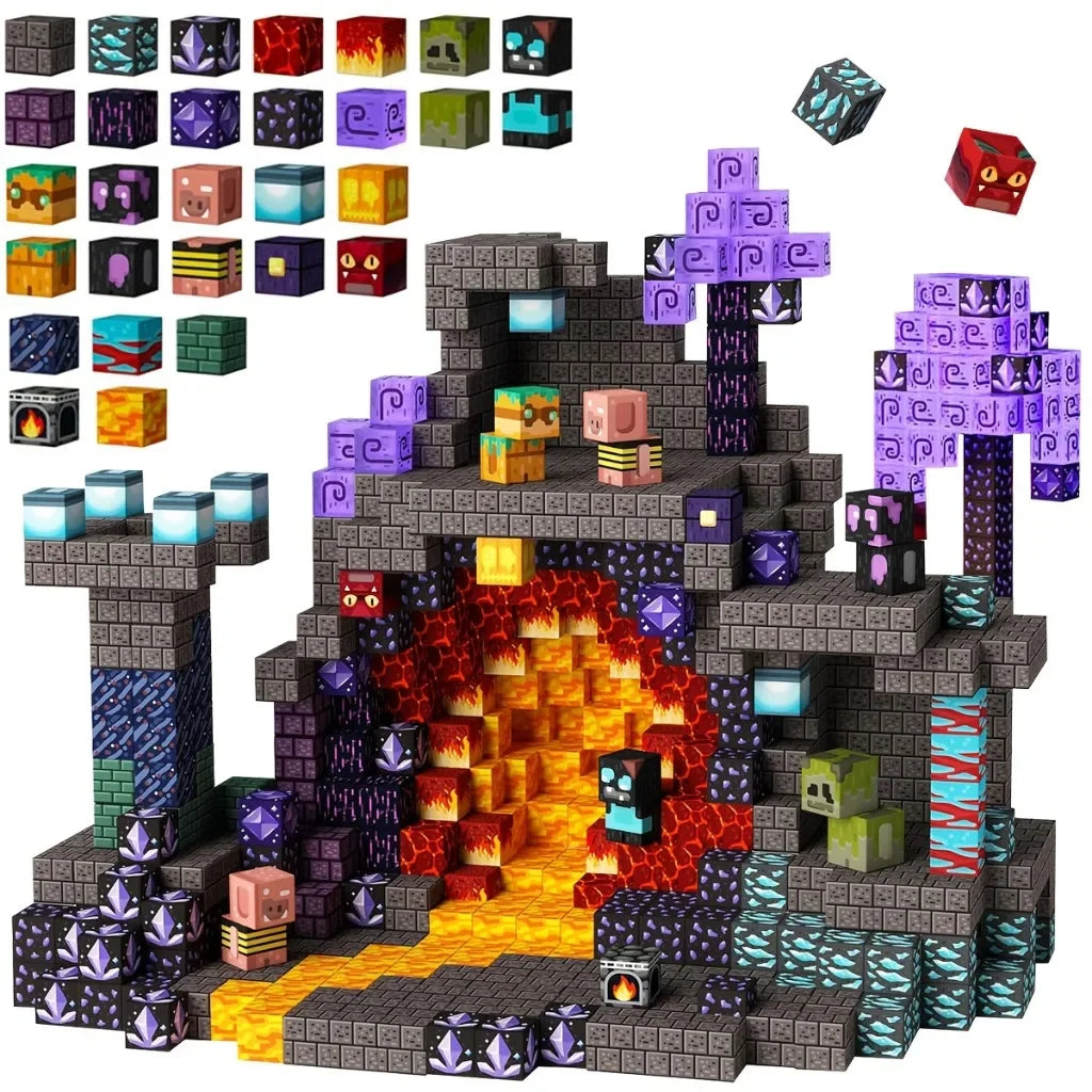 Magnetic Building Blocks Mine World Magnet Pink Girly Heart Blossom Cave Plant Zombies Cubes Set Brick Cube Toys Children Gifts