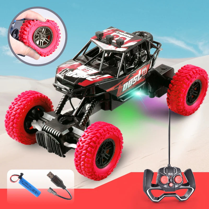 Remote control car with colorful flashing lights, rubber wheels, off-road toy car suitable for children's gifts