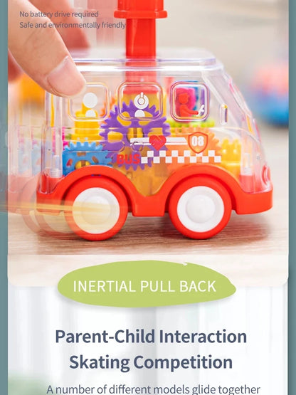 Baby Toy Cartoon Press Gear Car Toy Lnertia Pull-back Transparent Car Inertia Rebound Car Birthday Gifts for Kids Boys and Girls