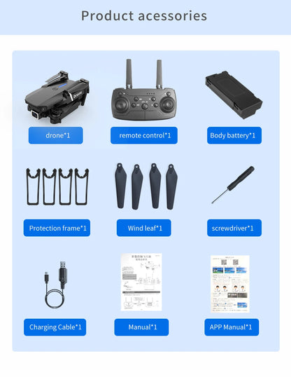 Professional Drone E88 4k wide-angle HD camera WiFi fpv height Hold Foldable RC quadrotor helicopter Camera-free children's toys