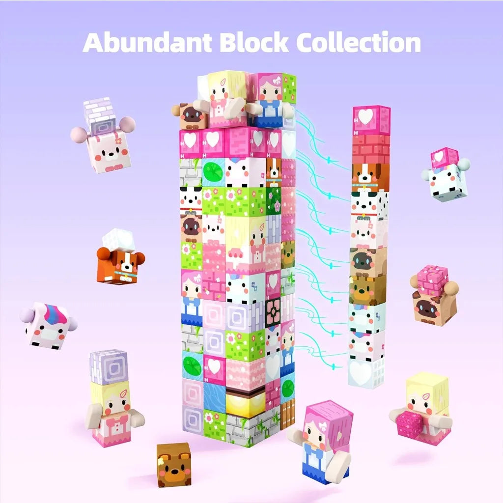 Magnetic Building Blocks Mine World Magnet Pink Girly Heart Blossom Cave Plant Zombies Cubes Set Brick Cube Toys Children Gifts