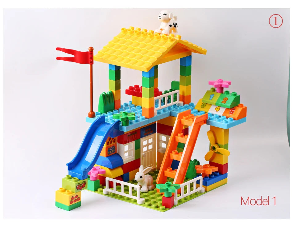 100PCS Big Particle Roof Blocks Compatible City House Big Size Slide Building Blocks Castle Brick Toys For Children