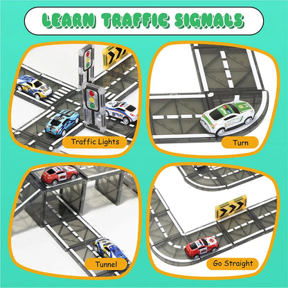 Magnetic Tiles Road Set with Pullback Car Magnet Building Tile Creative STEM Building Toy Learning Educational Toy for Kids Gift