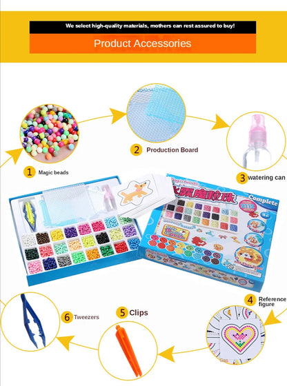 1000 Pcs/box DIY Water Spray Magic Beads Handmade Toy Set Children's Color Crystal Beads Puzzle Craft Kit Gift Variety Bean Toys
