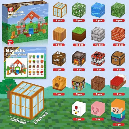 Magnetic Building Blocks Mine World Magnet Cube for Stacking Construction Set Educate Sensory Toys Kids Boys Girls Ages 3+ DIY