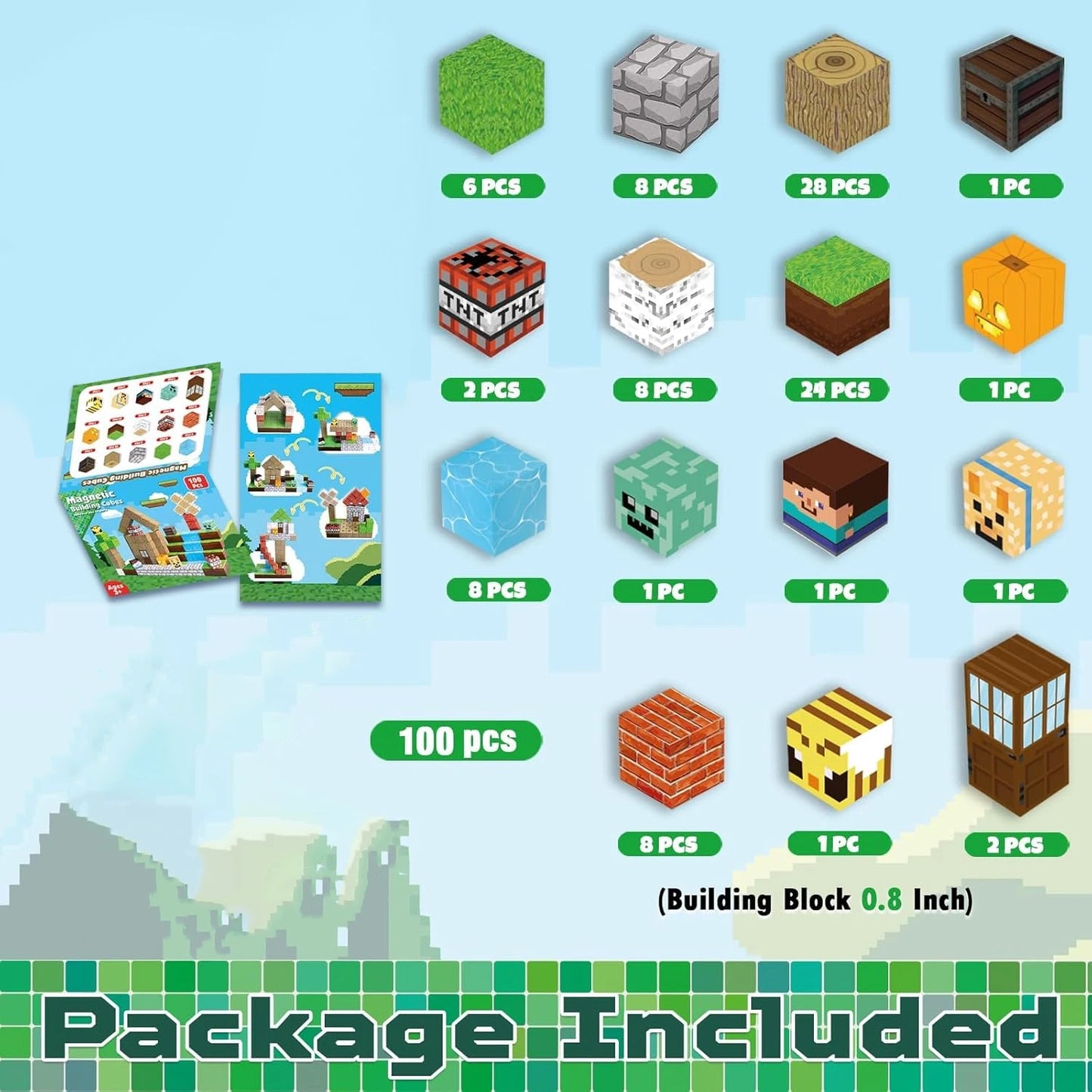 Magnetic Building Blocks Mine World Magnet Pink Girly Heart Blossom Cave Plant Zombies Cubes Set Brick Cube Toys Children Gifts
