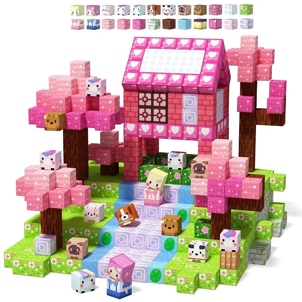 Magnetic Building Blocks Mine World Magnet Pink Girly Heart Blossom Cave Plant Zombies Cubes Set Brick Cube Toys Children Gifts