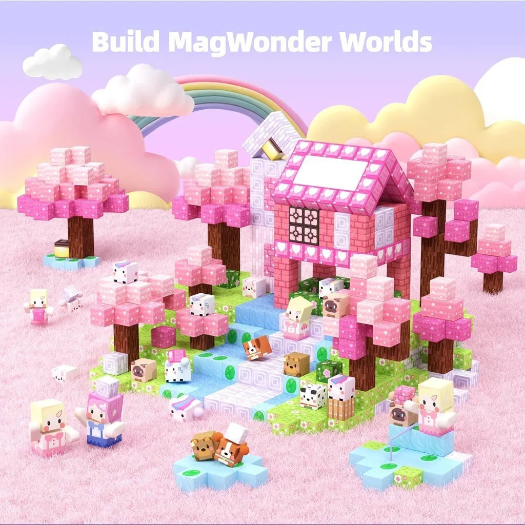 Magnetic Building Blocks Mine World Magnet Pink Girly Heart Blossom Cave Plant Zombies Cubes Set Brick Cube Toys Children Gifts