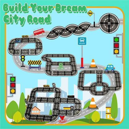Magnetic Tiles Road Set with Pullback Car Magnet Building Tile Creative STEM Building Toy Learning Educational Toy for Kids Gift
